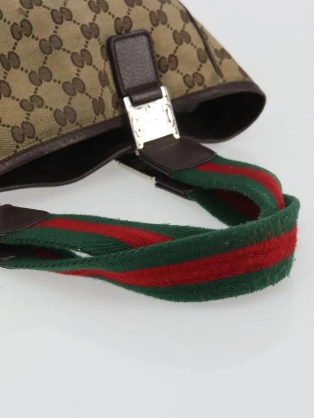 GUCCI GG Canvas Web Sherry Line Hand Bag Beige Red Green 145810 Auth 175735